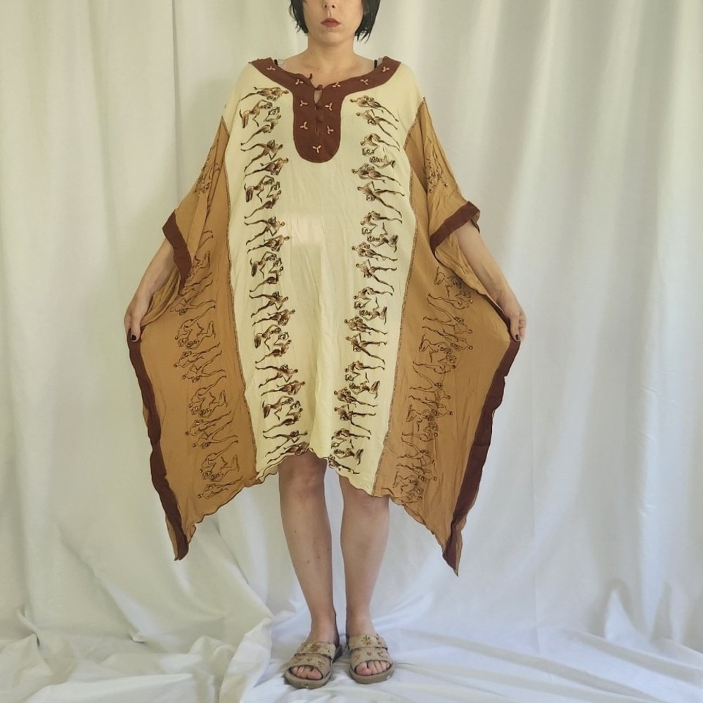 90s Tan Beaded Rayon Caftan